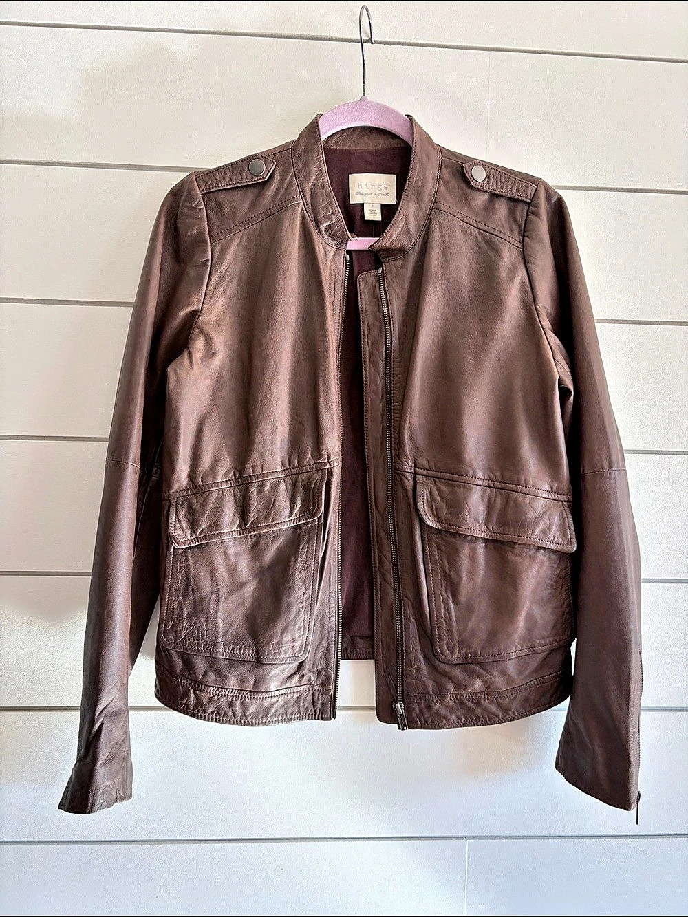 Hinge Leather Jacket in Brown Size Small